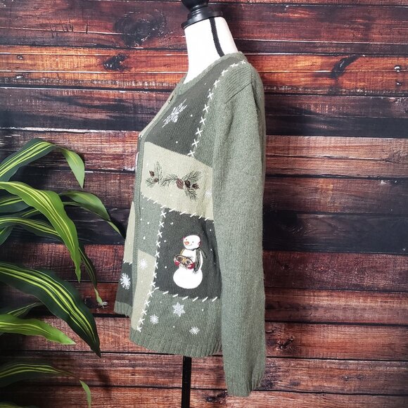 Croft & Barrow Sweater Size M Christmas Embroidered Holiday Ramie Silk Full Zip - Picture 6 of 11